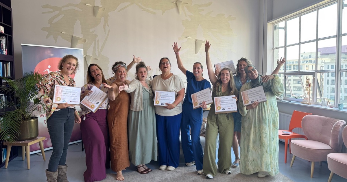 Jane Roos met haar groep op de certificeringsdag